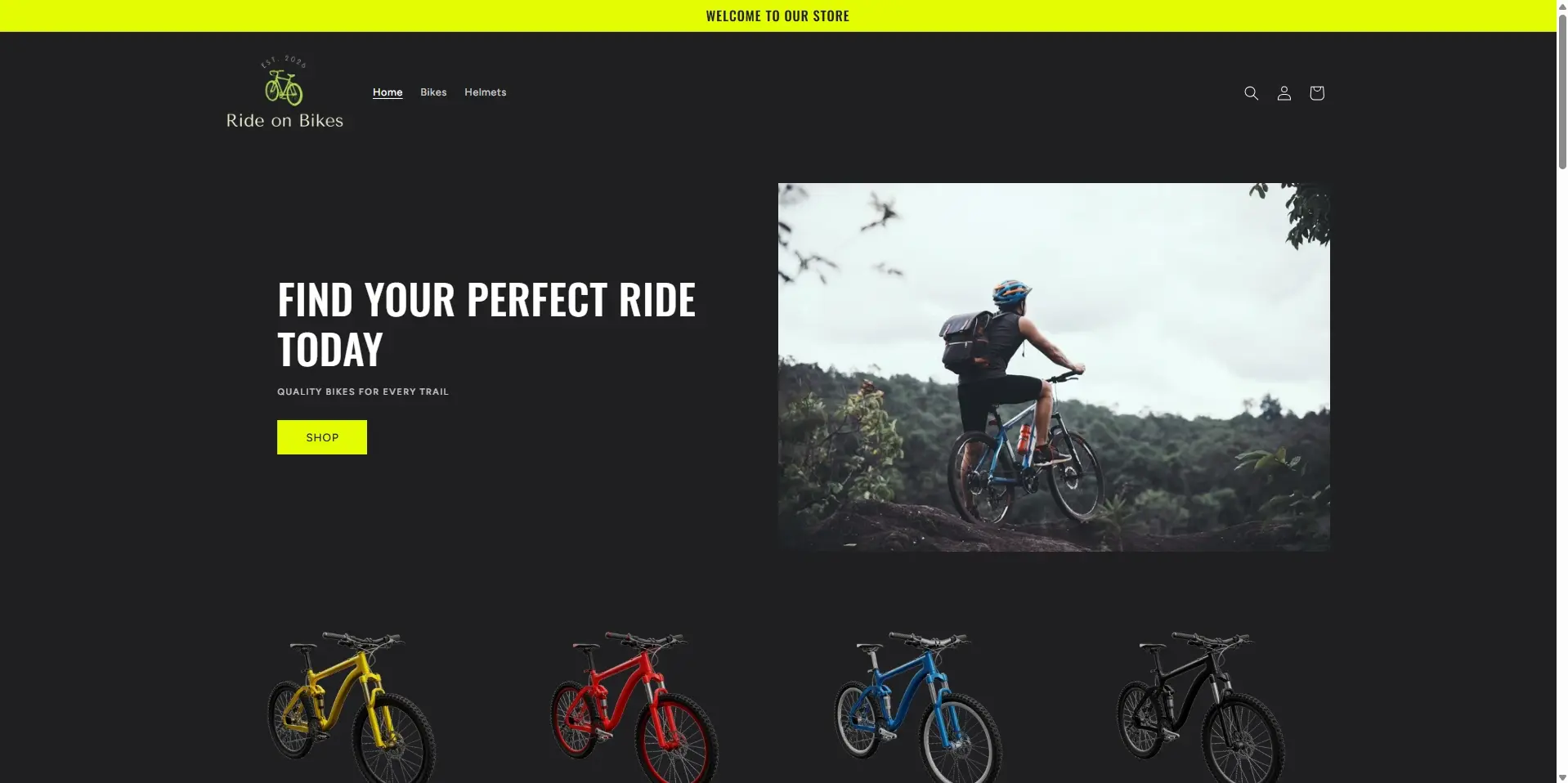 The store homepage