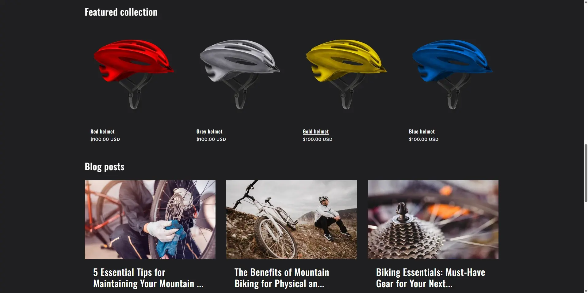 The featured collection and blog post