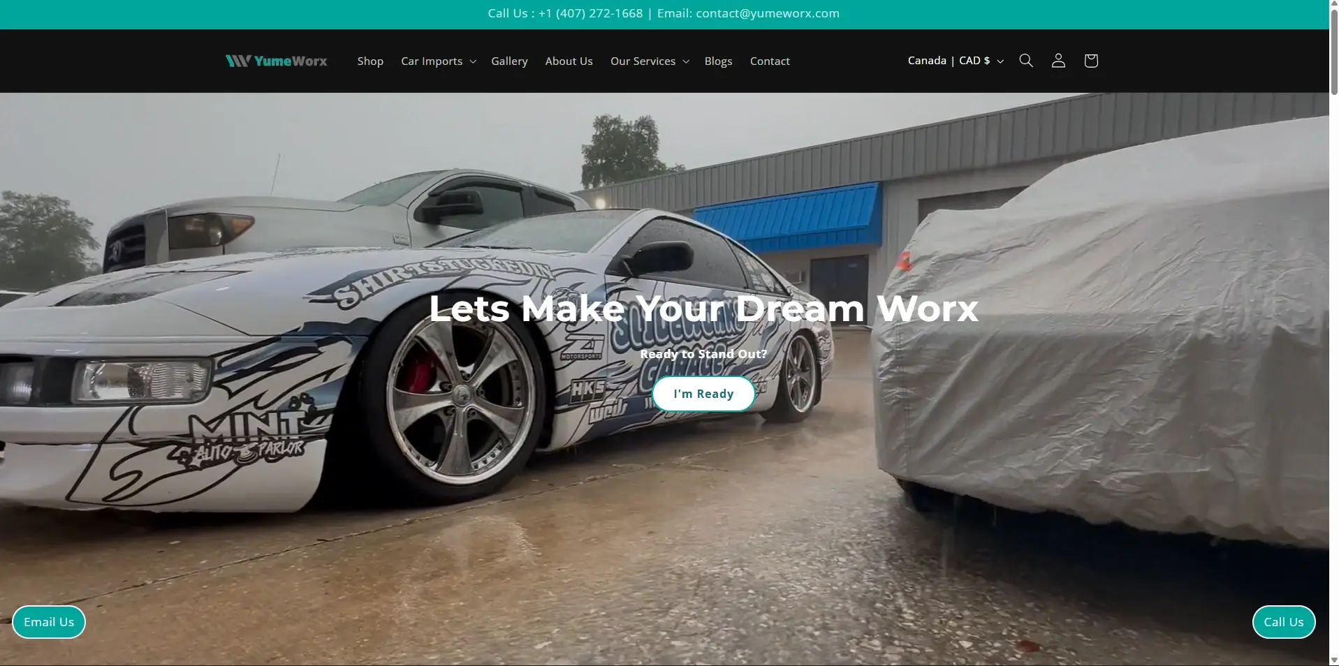 The store homepage showing a car